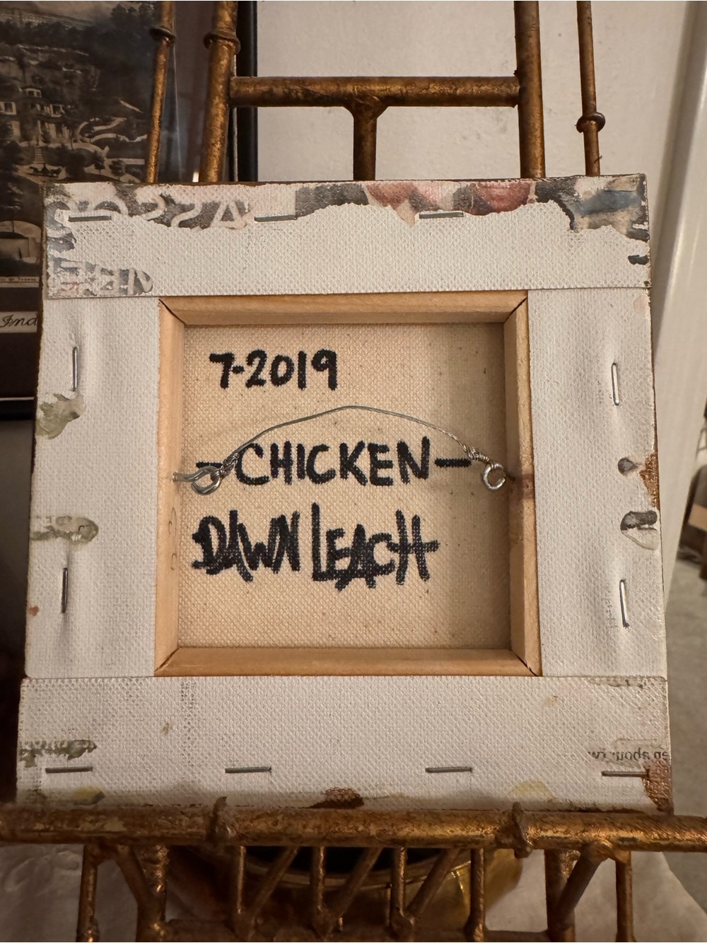 Original Folk Art Cat Paintings Set of 3 Dawn Leach Gold Leaf Signed 2019 - Picture 3 of 8